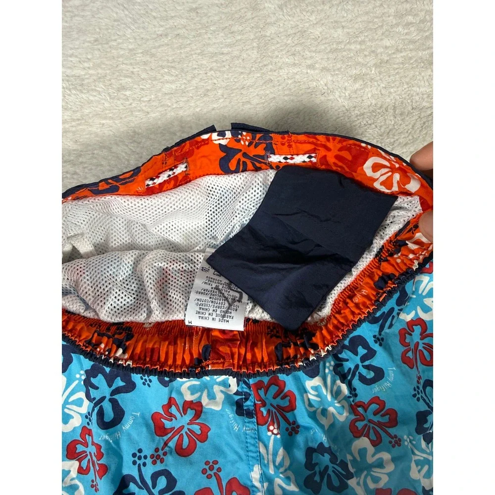 Tommy Hilfiger Swim Trunks Kids M Blue Red Hibiscus Floral Vintage Y2K Beachwear